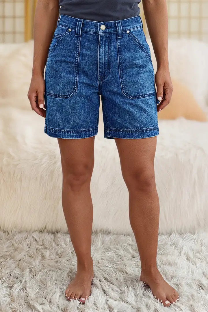 Sira - Denim broek met opgestikte zakken en hoge taille