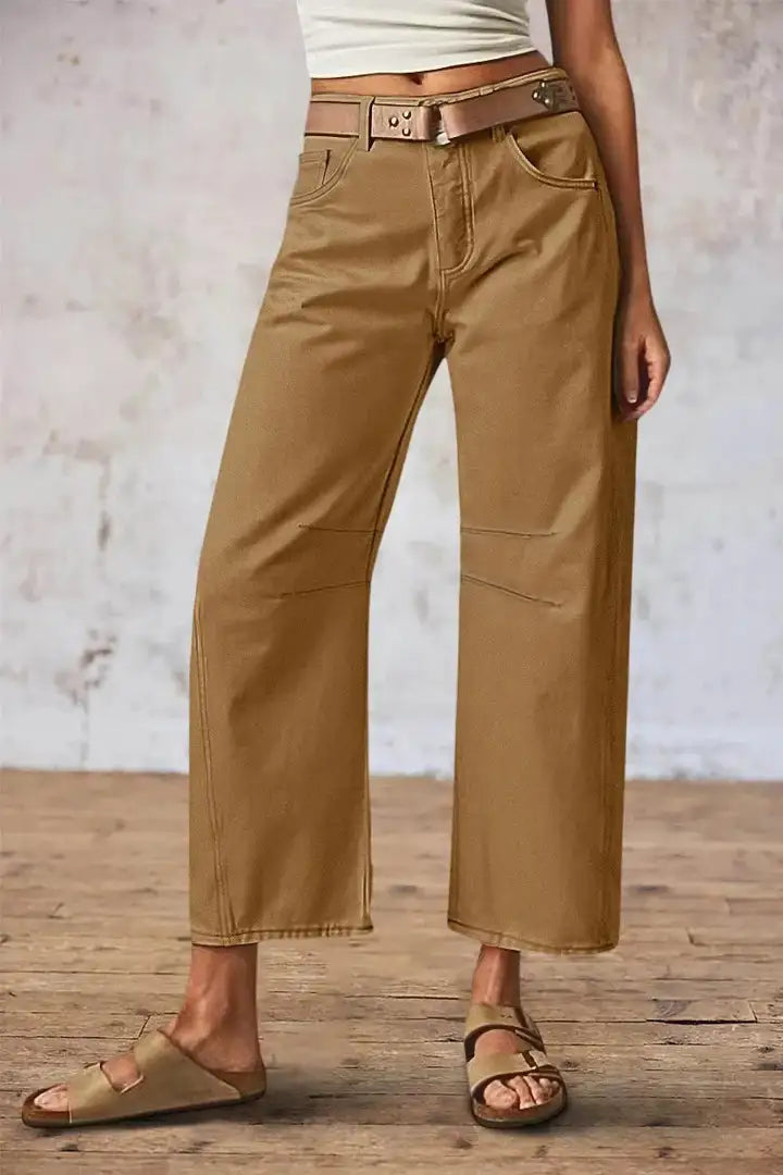 Mirae - Broek met effen stikdetails en middelhoge taille