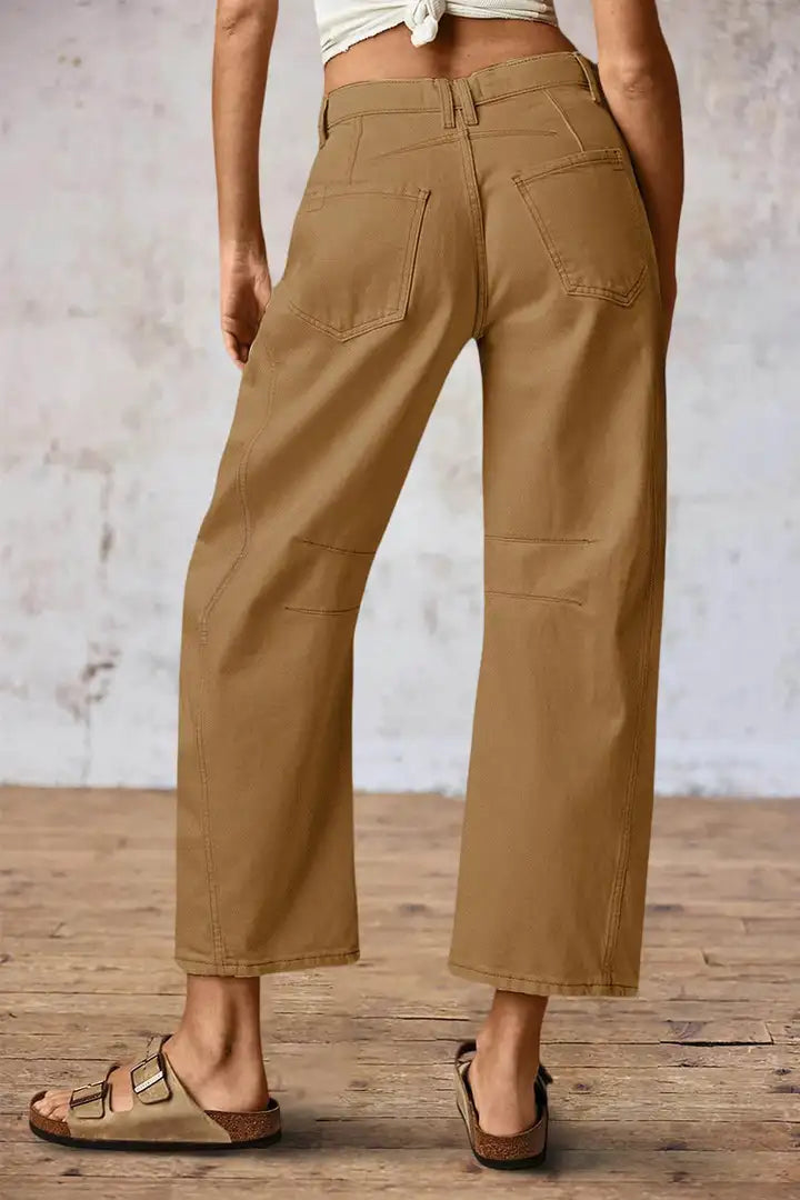 Mirae - Broek met effen stikdetails en middelhoge taille