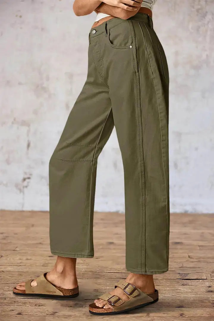 Mirae - Broek met effen stikdetails en middelhoge taille