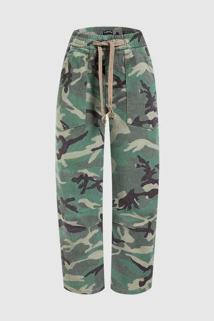 Luna - Camouflage cropped broek met trekkoord