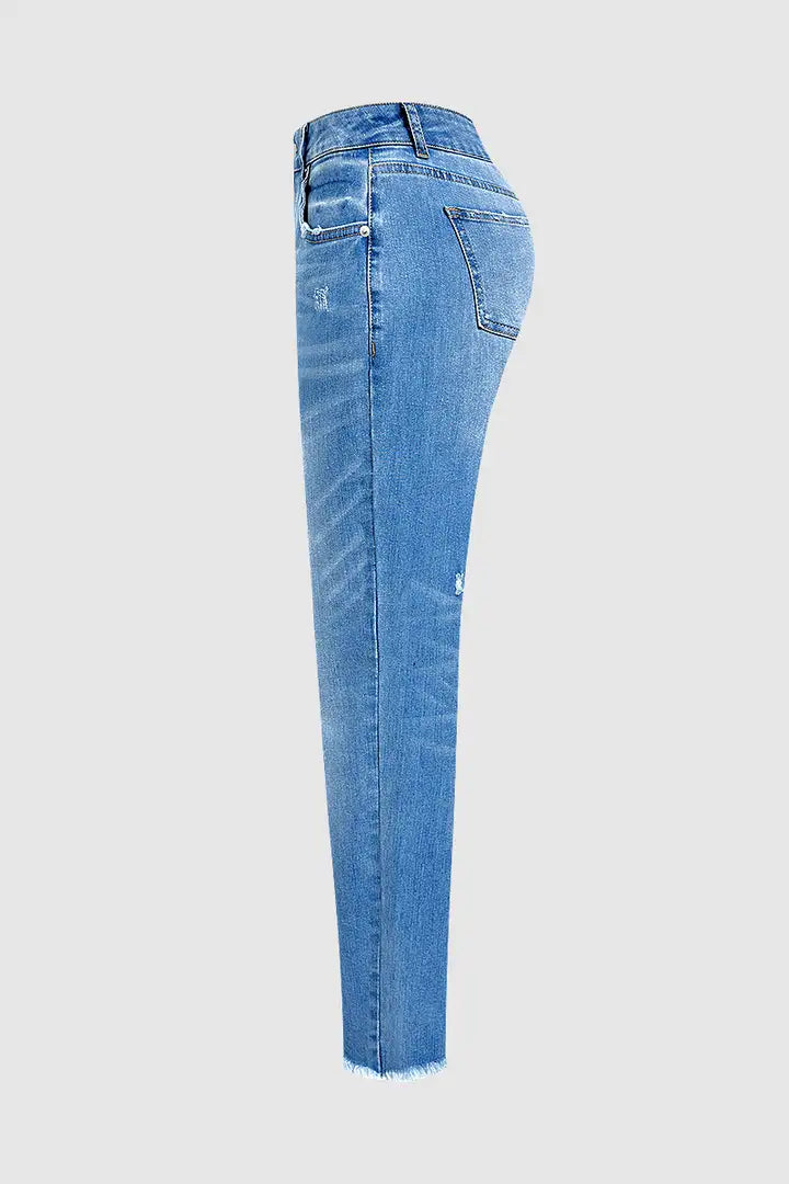 Zora - Cropped broek met rafelige zoom en scheurtjes