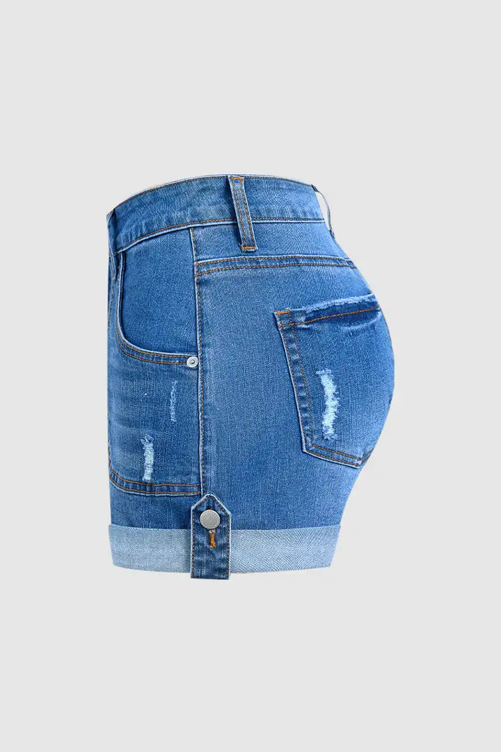 Aria - Denim broek met knoopsluiting en scheuren