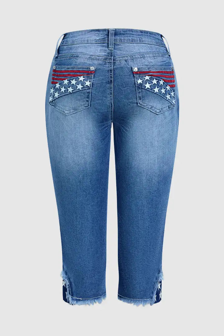 Sira - Capri jeans met strepen en sterrenborduurwerk