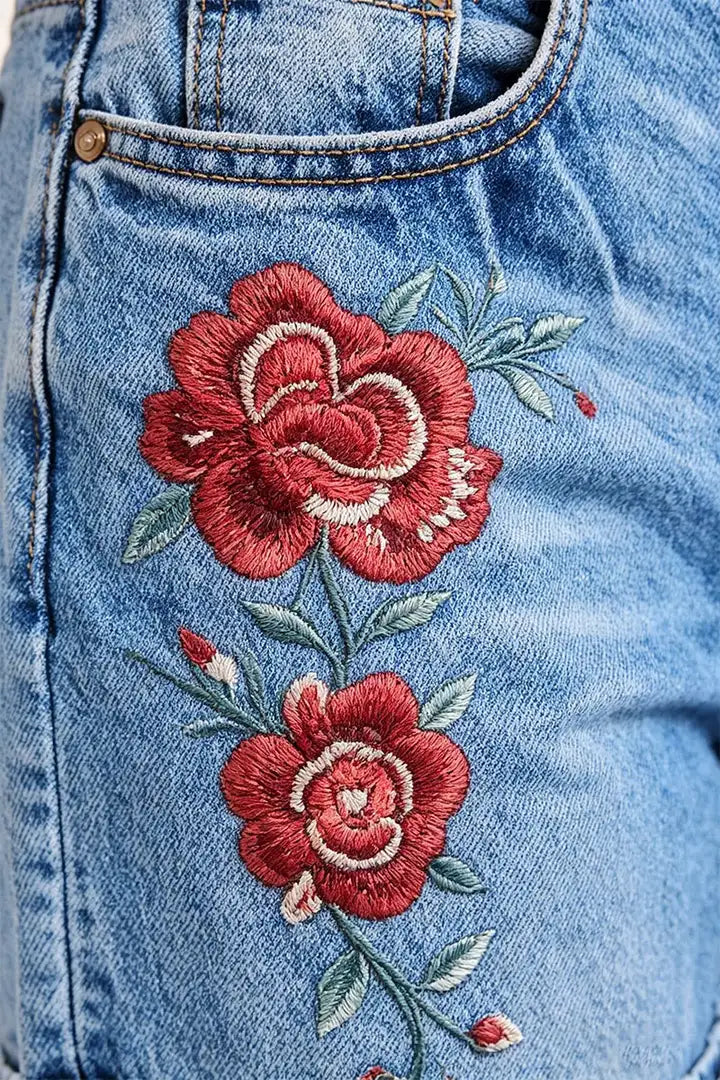 Lira - Denim broek met bloemenborduursel