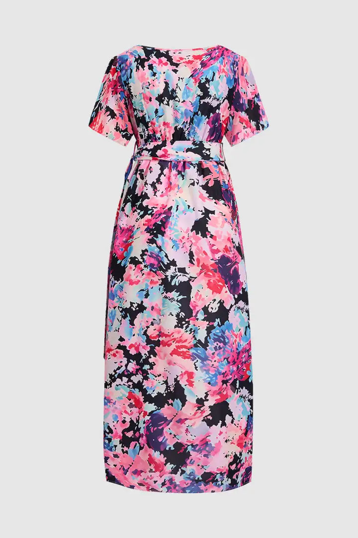 Jurk met bloemenprint en diepe V-hals