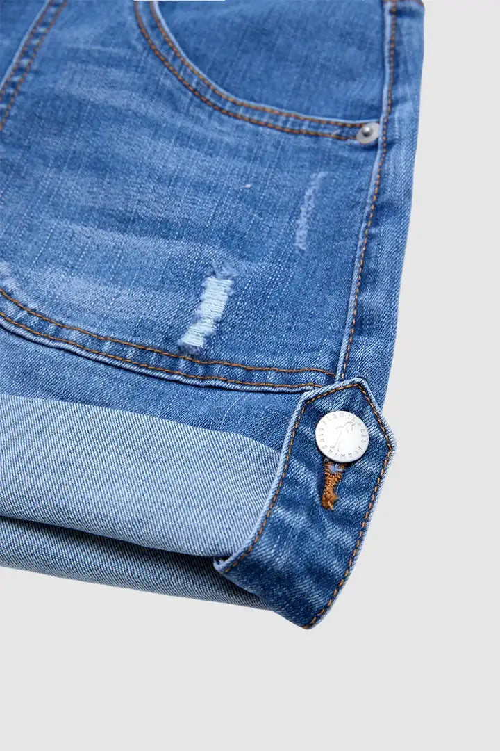 Aria - Denim broek met knoopsluiting en scheuren