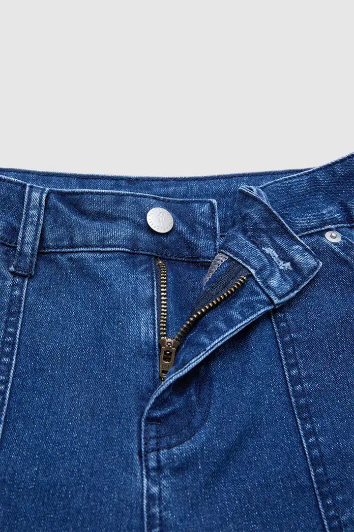Sira - Denim broek met opgestikte zakken en hoge taille