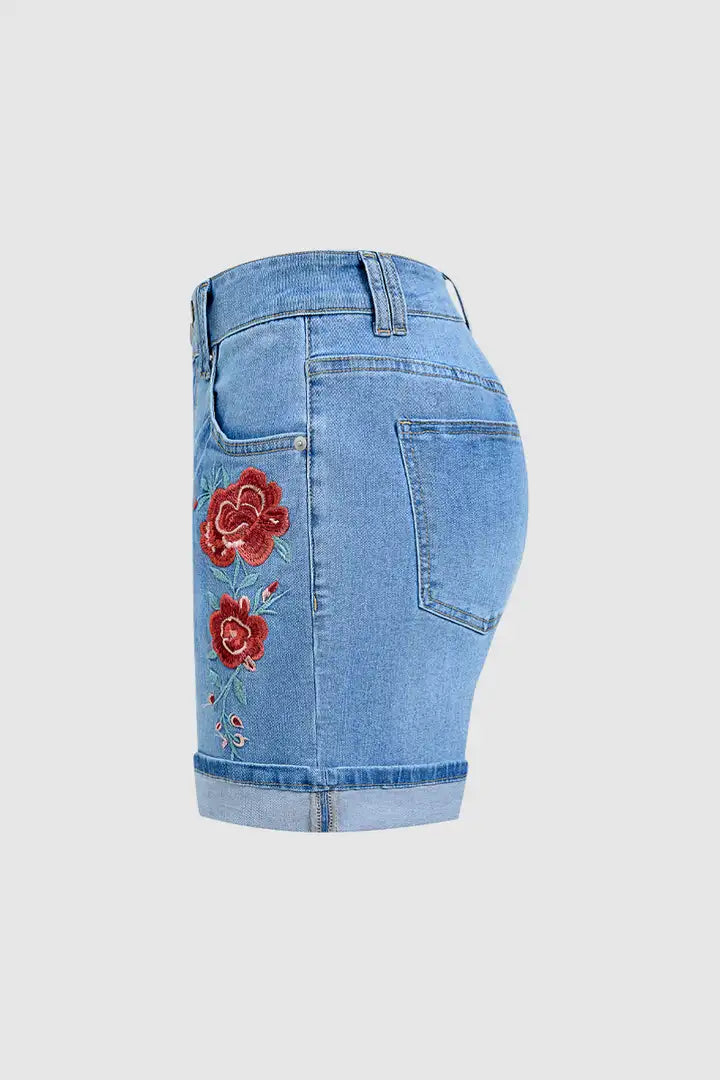 Lira - Denim broek met bloemenborduursel