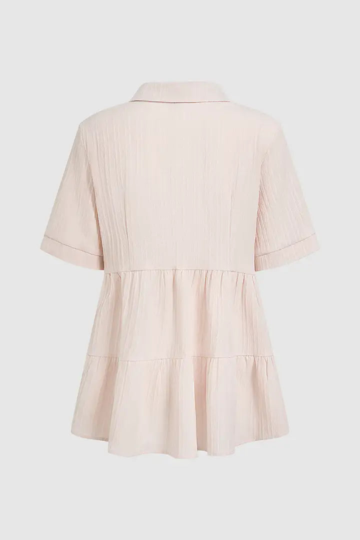 Geplooide blouse met knoopsluiting en korte mouwen