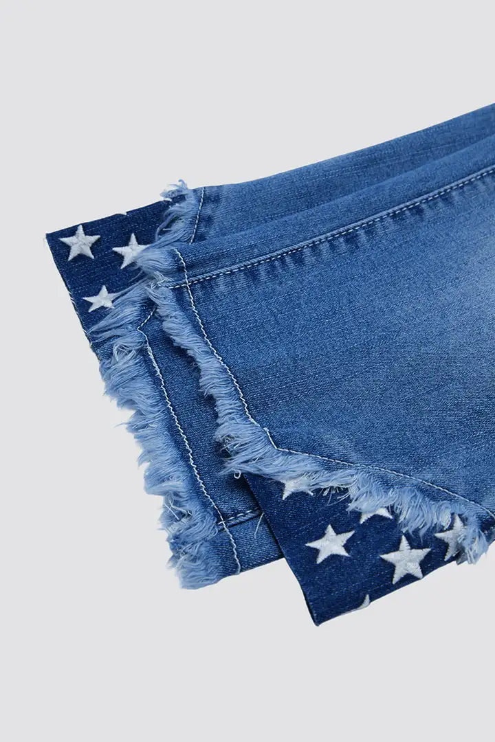 Sira - Capri jeans met strepen en sterrenborduurwerk