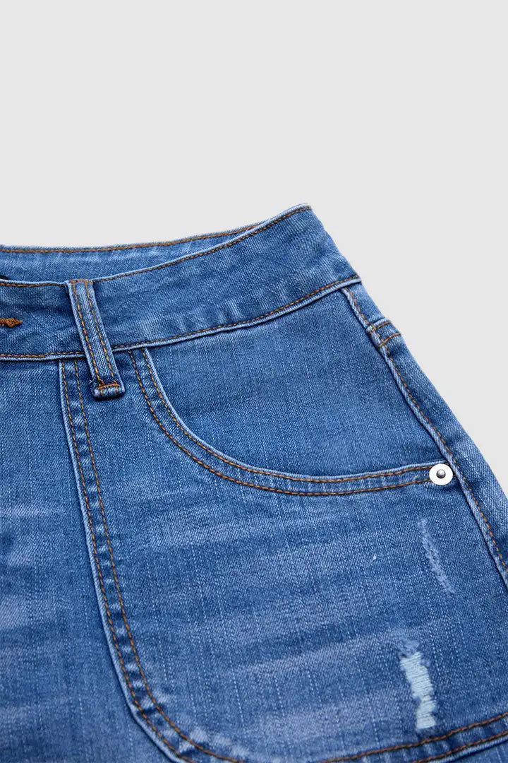 Aria - Denim broek met knoopsluiting en scheuren