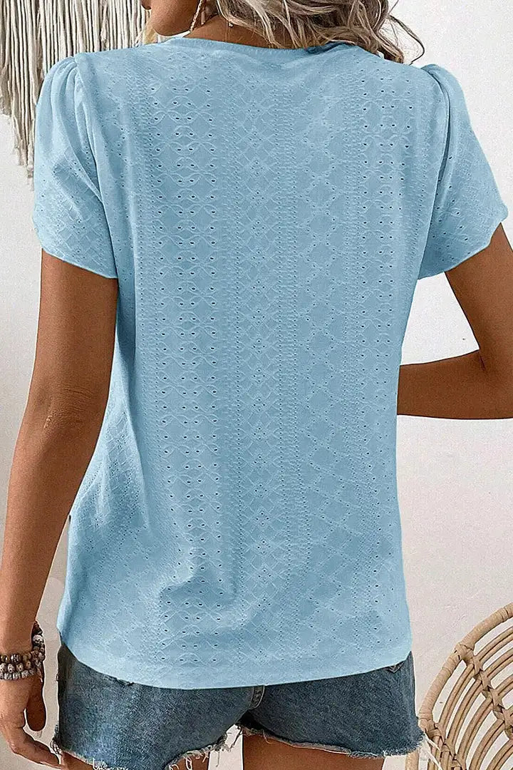 T-shirt met V-hals en bloemmouwen