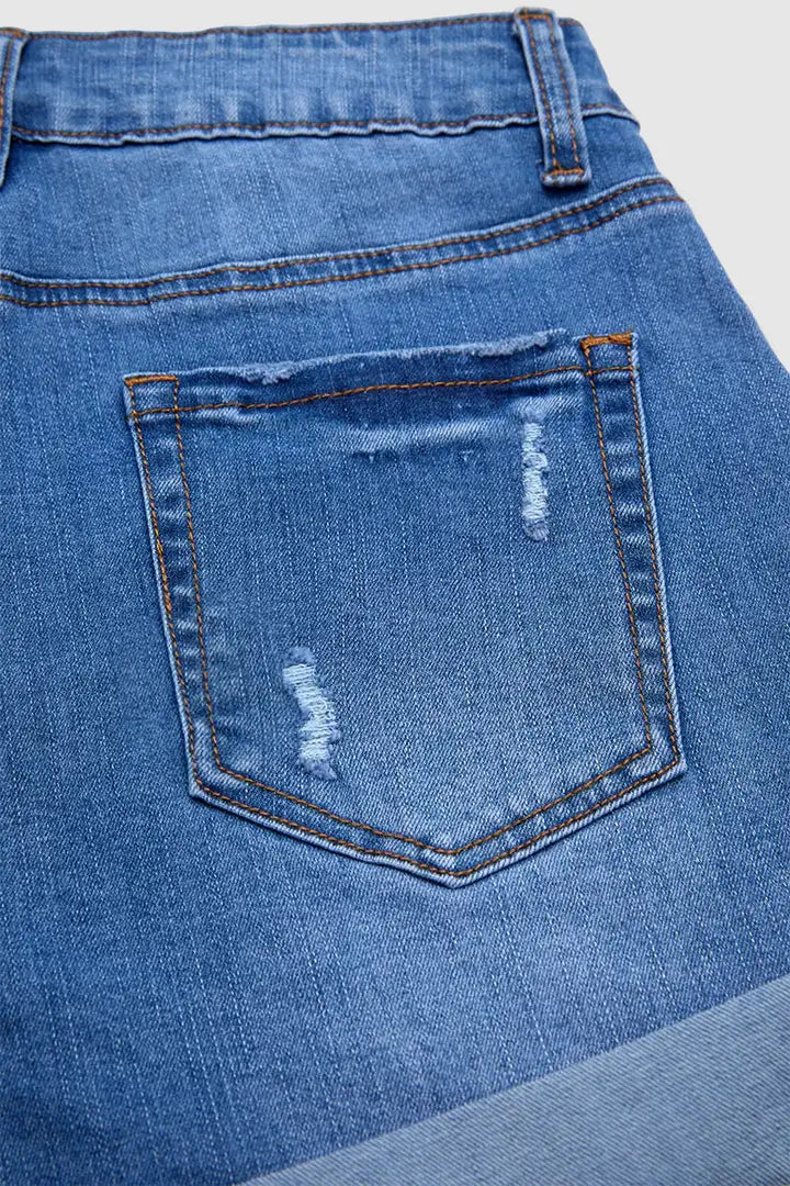 Aria - Denim broek met knoopsluiting en scheuren